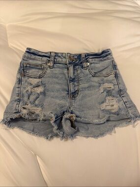 American Eagle Outfitters Light Blue Distressed Denim Shorts